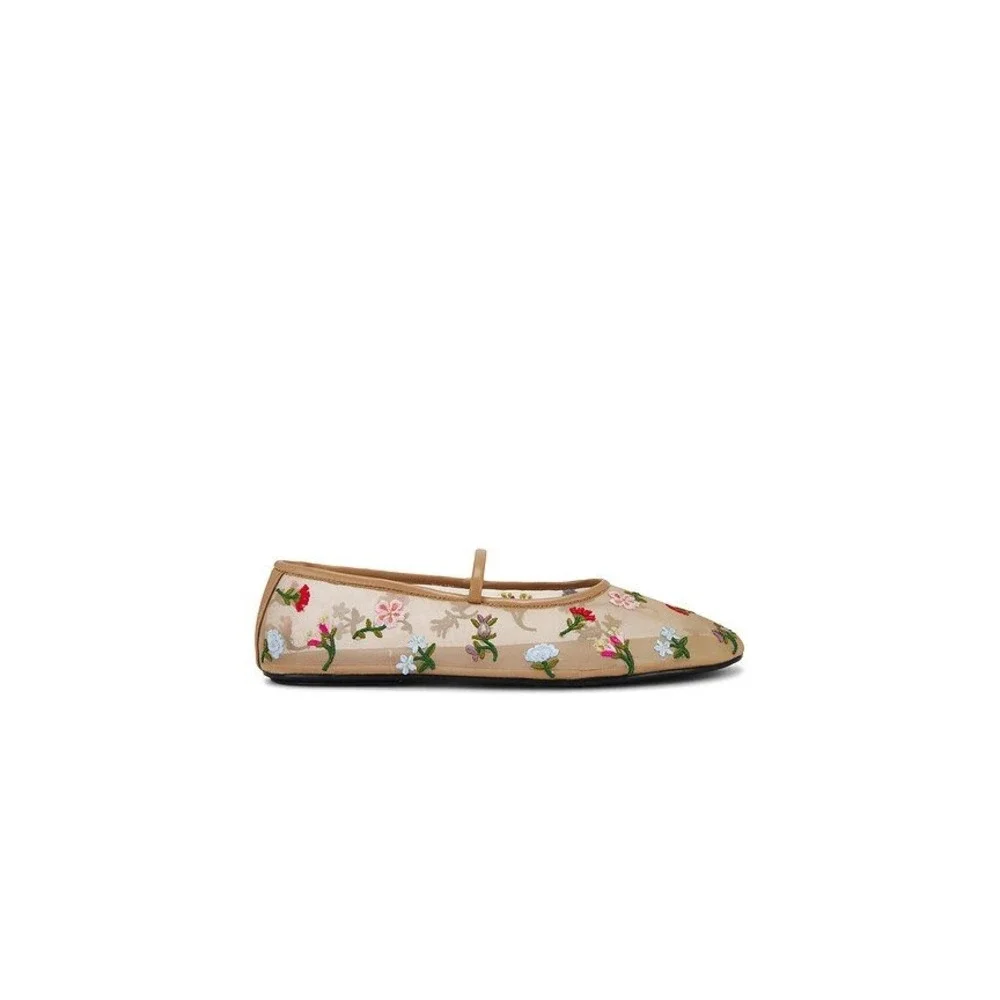 Jeffrey Campbell Anthropologie Embroidered Mesh Mary Jane Ballet Flats Size 6.5